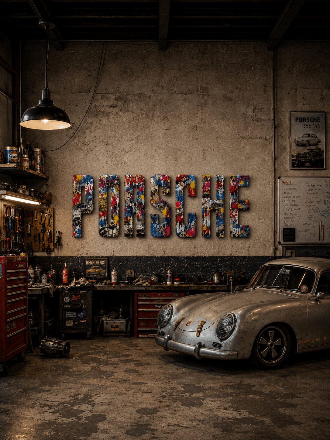 Bespoke Motor Werks mixed media automotive wall art — resin-coated aluminum composite